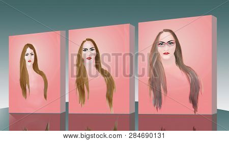 Aging, Getting Older Gracefully Is The Theme Of This Sequence Of A Young Woman's Portrait Followed B