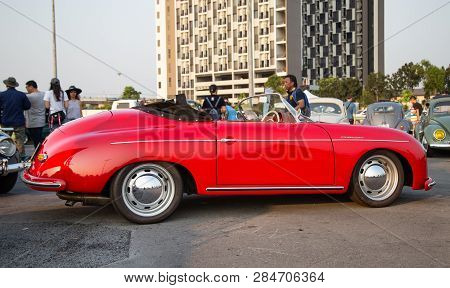 Bangkok, Thailand - February 9, 2019: Vintage Porsche 356 Speedster Convertible Show At Vintage Car 