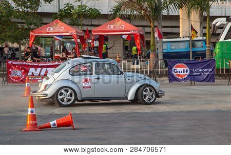 Bangkok, Thailand - February 9, 2019: Volkswagen Beetle Driver Race Gymkhana In Volkswagen Club Meet