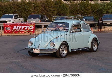 Bangkok, Thailand - February 9, 2019: Volkswagen Beetle Driver Race Gymkhana In Volkswagen Club Meet