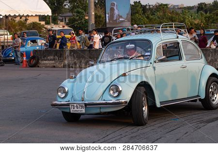 Bangkok, Thailand - February 9, 2019: Volkswagen Beetle Driver Race Gymkhana In Volkswagen Club Meet
