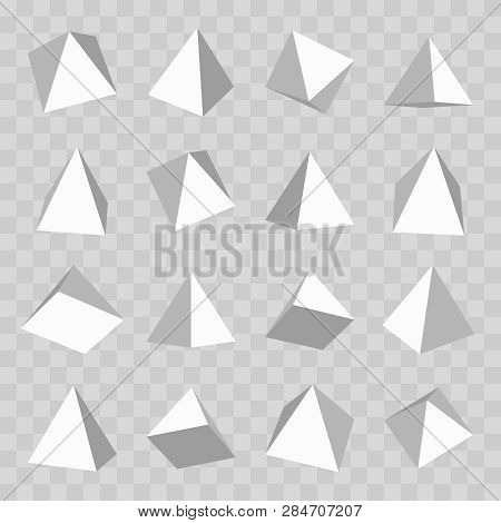 Pyramid Icon Set With A 3d Perspetive. Realistic Pyramid Models Vector Illustration. 16 Elements Iso