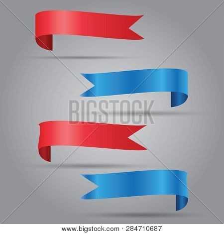 Set Of Blue And Red  Ribbon Banner Icon,ribbon Baner On White Background