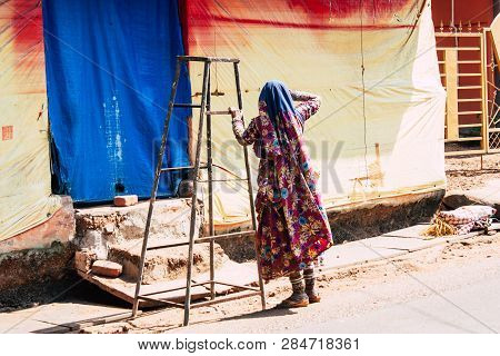 Gokarna Karnataka India February 11, 2019 View Of Unknown People Walking In Main Road Of Gokarna Tow