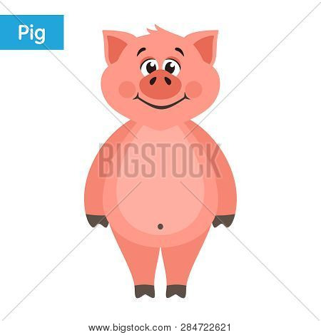 Cute Pink Pig. Cartoon Character On A White Background. Flat Style. Colorful Vector Illustration.