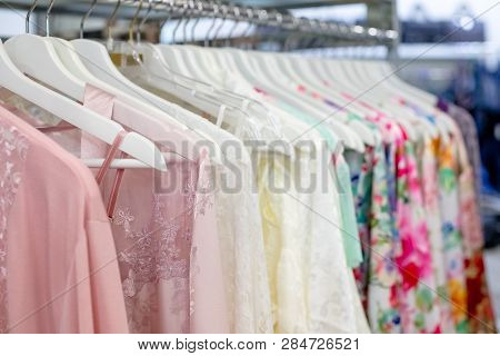 Different Bra And Panties , Chiffon Transparent Lacy Peignoir. Concept Shopping. Colorful Women Sexy