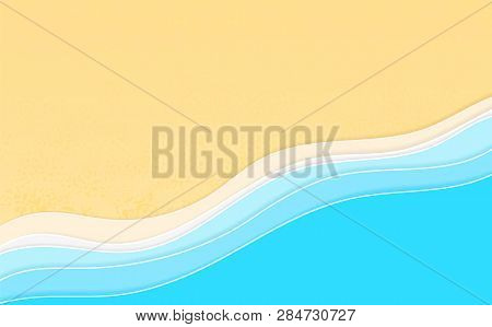 Summertime Vacation Background. Multi Layered Papercut Sea Waves With 3d Effect.