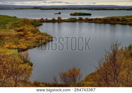 Beautiful Area Of Lake Myvatn In Northern Iceland