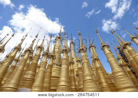 Shwe Indein Pagoda In The Indein Village At Inle Lake,shan State,myanmar