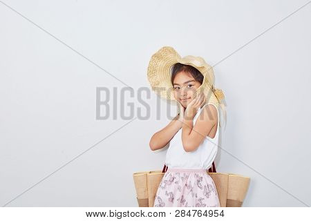 Cute Little Girl On Shopping Summer
