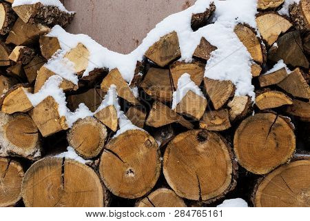 Stacks Of Firewood. Preparation Of Firewood For The Winter. Pile Of Firewood.firewood Background.pre