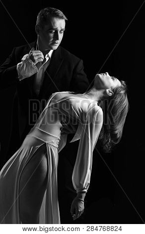 They Are All Magnificent. Theatre Actors Miming Through Body Motions. Mime Man And Woman Act In Roma