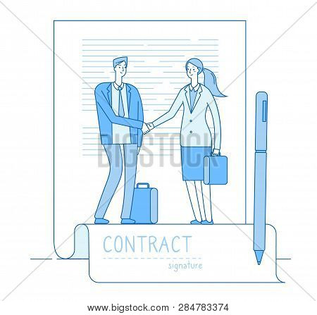 Electronic Signature Concept. Businessman Lawyer Contract Meeting Handshaking. Finance Investments, 
