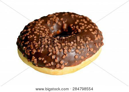 Doughnut With Chocolate Glaze Isolated On A White Background