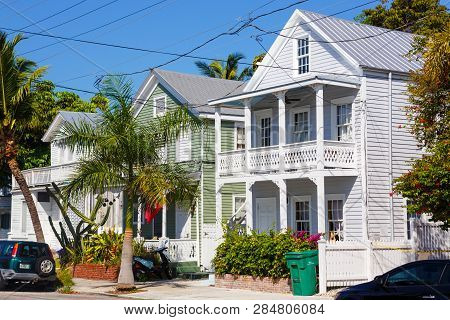 Key West, Florida Usa - April 13, 2015: The Historic And Popular Center And Duval Street In Downtown