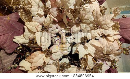 Close Up Of Floral Carnival Mask In Italy