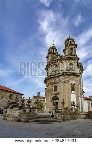 Pontevedra, Galicia, Spain; September 2018: Facade Of The Circular Church Of The Peregrina, In The H