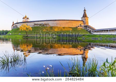 Evening View Of The Kremlin In Pskov, Russia