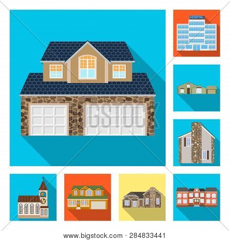Vector Design Of Building And Front Logo. Collection Of Building And Roof Stock Symbol For Web.
