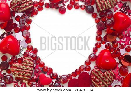 Shape Of Heart Made With Mix Of Confetti And Crystals,  Isolated On White Background..