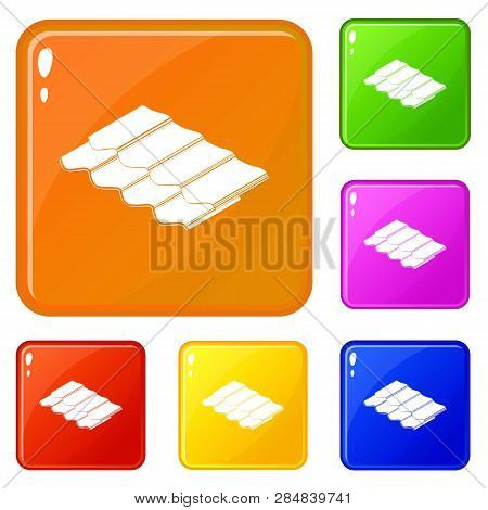 Metal Tile Icons Set Collection Vector 6 Color Isolated On White Background