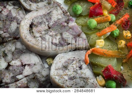 Saltison: Delicious Meat Appetizer With Various Vegetables.