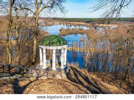 Old Gazebo In A Picturesque Location At Sunny Spring Day. Sedniv, Chernihiv Region, Ukraine