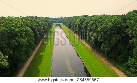 Aerial Dusseldorf Germany Beneath Castle And Park