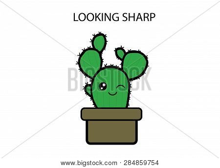 Green Wink Cactus Looking Sharp Png Illustration
