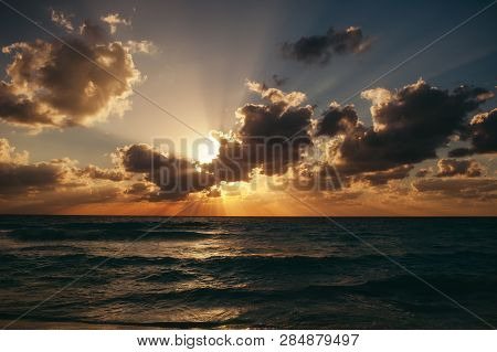 Landscape Of Amasing Sunrise Island Beach. Sunrise Shot On The Beach.