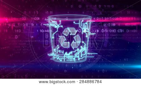 Computer Trash Symbol On Dynamic Digital Background. Digital Data Delete Icon Abstract 3d 3d Illustr