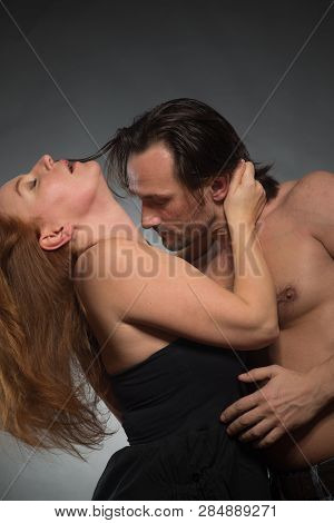 Desire. Waist Up Of Sensual Mature Couple Dancing With Passion While Expressing Satisfaction And Fee