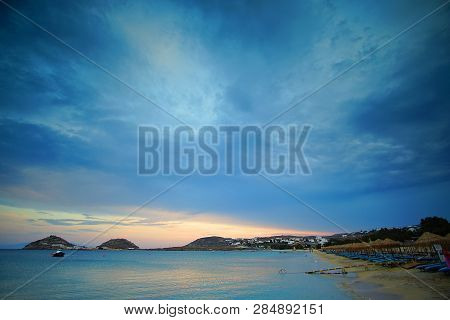 Beautiful View That You Can Admire After Sunset From Kalafaty Beach,mykonos, Greece
