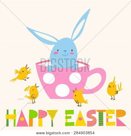 Vector Spring Easter Card With Rabbit And