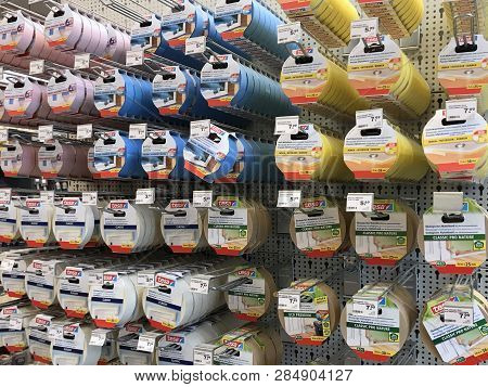 Amsterdam, The Netherlands - February 18, 2019: Assortment Of Various Tesa Tapes On Display At A Har