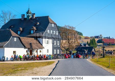 Jizerka, Czech Republic - October 13, 2018: Pansky Dum Hotel And Restaurant In Jizerka Village, Czec