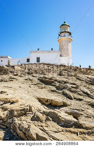 White Lighthouse In Prasonisi National Park – Southest Spot Of Island (rhodes, Greece)