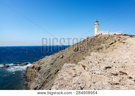 White Lighthouse In Prasonisi National Park – Southest Spot Of Island (rhodes, Greece)