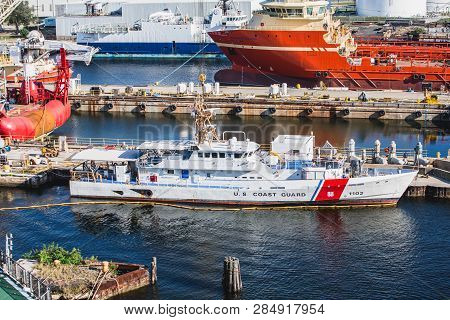 Tampa, Florida - February 27, 2016: The United States Coast Guard Is The Coastal Defense And Maritim