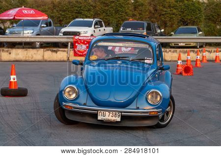 Bangkok, Thailand - February 9, 2019: Volkswagen Beetle Driver Race Gymkhana In Volkswagen Club Meet