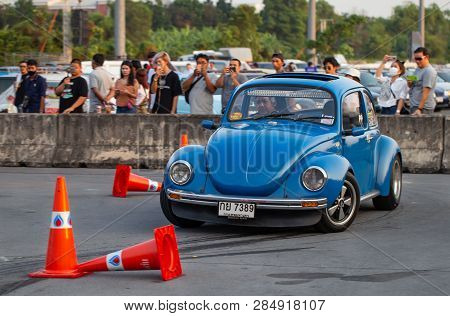 Bangkok, Thailand - February 9, 2019: Volkswagen Beetle Driver Race Gymkhana In Volkswagen Club Meet