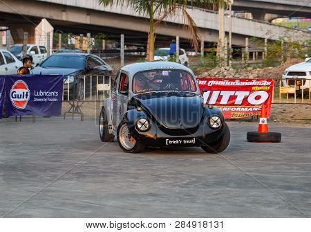 Bangkok, Thailand - February 9, 2019: Volkswagen Beetle Driver Race Gymkhana In Volkswagen Club Meet