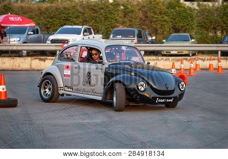 Bangkok, Thailand - February 9, 2019: Volkswagen Beetle Driver Race Gymkhana In Volkswagen Club Meet