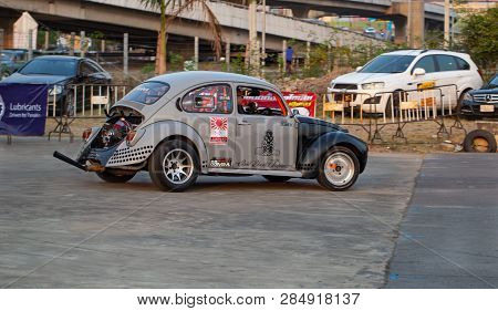 Bangkok, Thailand - February 9, 2019: Volkswagen Beetle Driver Race Gymkhana In Volkswagen Club Meet