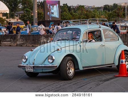 Bangkok, Thailand - February 9, 2019: Volkswagen Beetle Driver Race Gymkhana In Volkswagen Club Meet