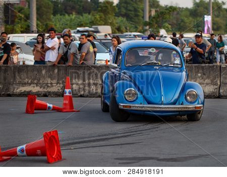 Bangkok, Thailand - February 9, 2019: Volkswagen Beetle Driver Race Gymkhana In Volkswagen Club Meet