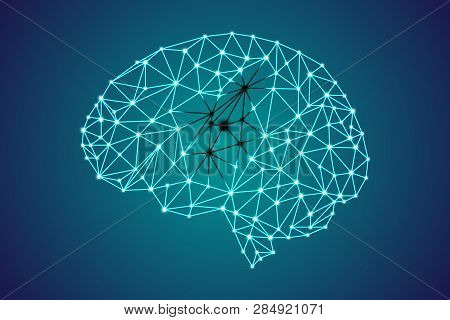 3d Digital Human Brain, Cancer Concept, Glowing Particles Plexus Structure, Abstract Medical Technol