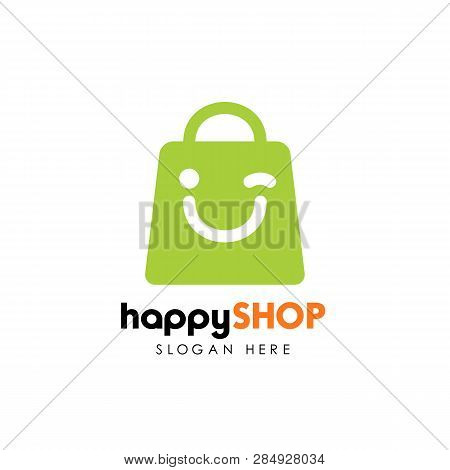 Happy Shop Logo Design Template. Shopping Logo Design Stock