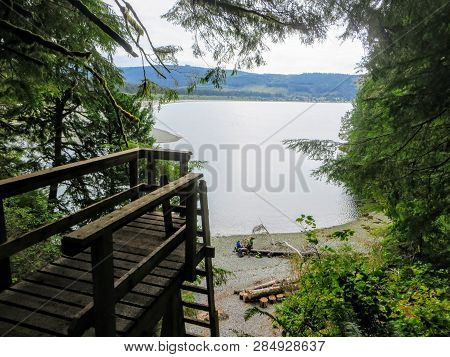 The Point Of View From A Hiker On The West Coast Trail About To Climb Down A Very High Ladder.  This
