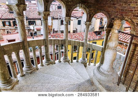 Italy, Venice.the Staircase Of Contarini Del Bovolo In Venice